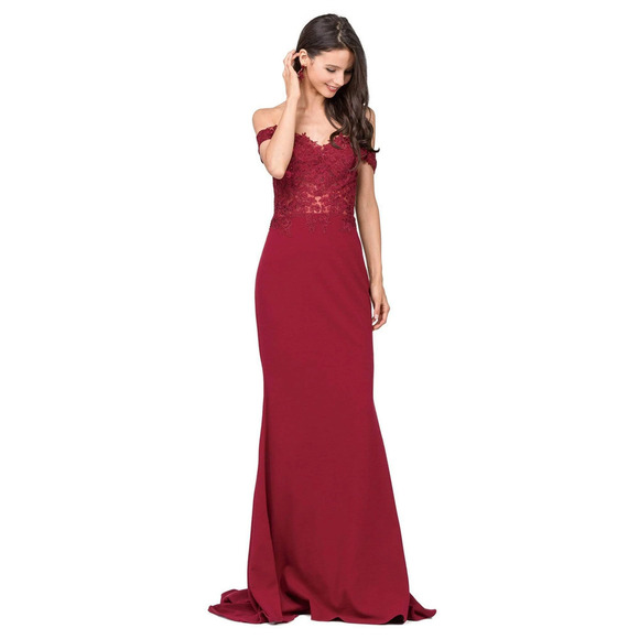 #50 Dancing Queen | Sheer Floral Embroidered Off Shoulder Prom Dress DQ-2274 - Picture 1 of 16